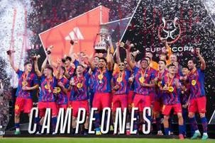 西超杯-拉菲尼亚双响维尼修斯一条龙 巴萨卫冕 西超杯-拉菲尼亚双响维尼修斯一条龙 巴萨卫冕